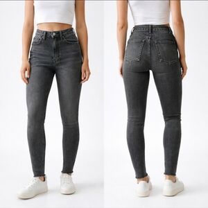 Abercrombie & Fitch High Rise Super Skinny Black Raw Hem Jeans 26 Clean Girl